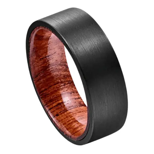 Chine usine vendre noir carbure de tungstène bois anneau koa whisky bois tungstène anneau