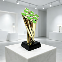 Trophée métallique personnalisé en gros, ruban torsadé vert et or, base noire, impression UV, poli, portable, respectueux de l'environnement