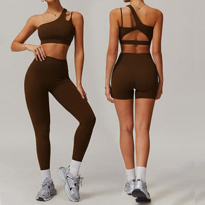 Set di Leggings sportivi sportivi sportivi a vita alta da donna Set di <span class=keywords><strong>abbigliamento</strong></span> per allenamento Fitness da palestra reggiseno da Yoga Set corto - Product Image 2