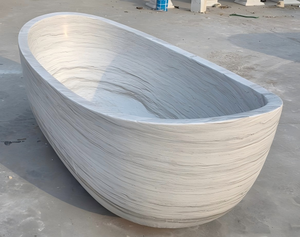 Baignoires ovales modernes sur mesure de luxe, exclusives, en marbre blanc et bois, autoportantes, pour salle de bain, villa, hôtel, maison - Product Image 2