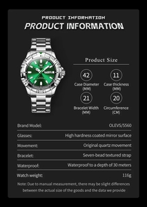 Petit Prix <span class=keywords><strong>Montre</strong></span> <span class=keywords><strong>Homme</strong></span> Grande Marque Luxe Tendance Verte 5560 <span class=keywords><strong>Montre</strong></span>-Bracelet à Quartz en Acier Inoxydable - Product Image 2