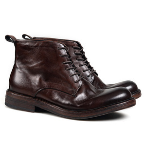 Nouvelles bottes de <span class=keywords><strong>moto</strong></span> pour hommes en cuir véritable à talons épais de style britannique rétro à lacets croisés printemps - Product Image 5