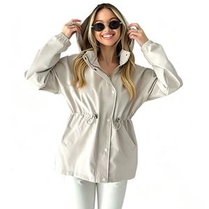 <strong>Women</strong> Casual Solid Hooded Drawstring Waist Waterproof Windbreaker Jacket Outdoor Loose Long Sleeve <strong>Lightweight</strong> <strong>Coat</strong> - Product Image 6