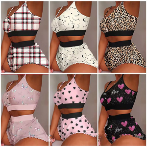 <span class=keywords><strong>Ensemble</strong></span> pyjama 2 pièces pour femmes et jeunes filles, tenue d'intérieur et de nuit mignonne, comprenant un haut caraco et un short, à prix abordable - Product Image 6
