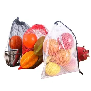 50D Polyester zusammen klappbare Lagerung Obst Gemüse recycelt PET Kordel zug Shopping Supermarkt Kordel zug Netz beutel