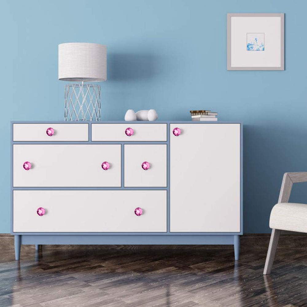 Simbrom Crystal Cupboard Pull with Screws Round Glass Kitchen Cabinet Knob Clear Diamond Furniture Drawer Handle