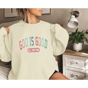 Sweat-shirt « Dieu est bon » pour femme, pull chrétien surdimensionné, inspiré par des versets bibliques, tricoté, respirant, chemise de foi - Product Image 3