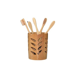 Bamboo <b>Toothbrush</b> <b>Holder</b> Round Eco-Friendly Freestanding Bathroom Supply Minimalist Design - Product Image 4