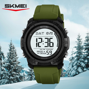 Skmei Digital Watch Military Green Silicone Strap 50m Waterproof Men's Outdoor Sport Watch With Dual Time Countdown Feature - Product Image 1