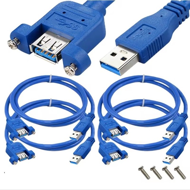 USB 3.0 SuperSpeed Male to Female Extension Panel Mount Cable with Screws For Computers, Mobile Phones, Printers