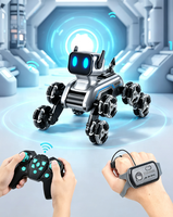 Robot chien acrobatique RC à 8 roues, double commande gestuelle et télécommande, lumières LED et musique, 18 minutes d'autonomie, cadeau pour garçons