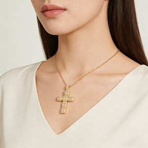 Collar Clásico de Compromiso con Colgante de Cruz y Diamante CVD Cultivado en Laboratorio, Chapado en Oro de 10K/14K/18K sobre Plata Personalizada, Cadena para Suéter, Regalo VS - Product Image 4