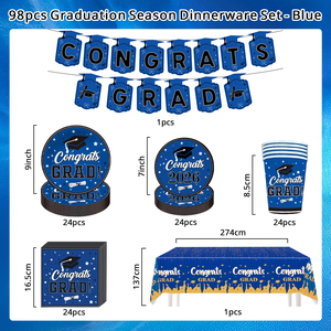Set di Stoviglie Monouso Blu <span class=keywords><strong>per</strong></span> Festa di Laurea 640430 2026, 98 Pezzi <span class=keywords><strong>per</strong></span> 24 Persone, con Striscione, Piatti, Bicchieri, Tovaglioli e Tovaglia - Product Image 6