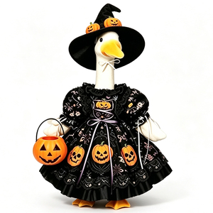 Costume de sorcière pour oie de porche d'Halloween avec imprimé citrouille, vêtements de cosplay pour statue de 23 pouces, décoration de fête de jardin, tenues pour oie de porche - Product Image 2