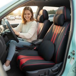 Coussin de siège de voiture sport tendance en cuir et soie glacée universel toutes saisons, housse tout compris pour cinq sièges - Product Image 3