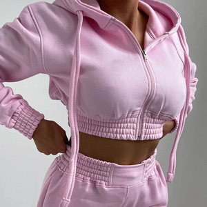 Pantalon deux pièces avec impression bouffante personnalisée Survêtements pour femmes Sweat à capuche court de haute qualité et pantalons de survêtement Ensemble de jogging pour femmes - Product Image 3
