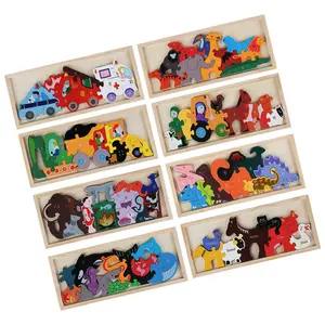 COMMIKI Montessori Pädagogisches 3D-Holzpuzzle Meeres tier 3D-Puzzle Kleinkind Montessori Form Matching Stacking Toy