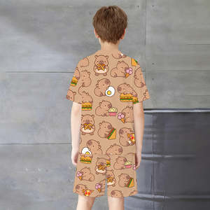 Vente en gros de t-shirts à manches courtes et shorts sportifs confortables pour adolescents, vêtements pour garçons, design simple, taille élastique, séchage rapide, été - Product Image 2