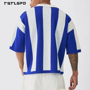 Premium Print Patchwork Polo Multi-Stripe Deconstructed shorts Sleeve Jersey <b>Tshirts</b> for men - Product Image 2