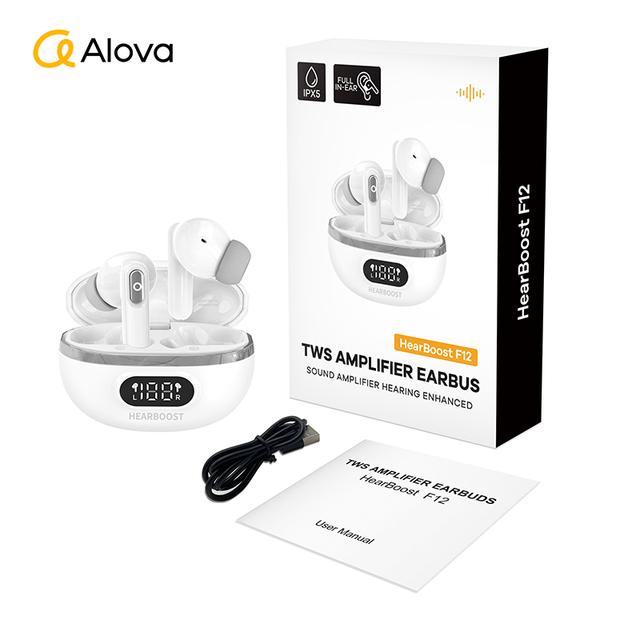 ALOVA Lightweight Earbuds IPX5 Sweat Resistant Music Call Support Rechargeable Bluetooth Hearing Amplifier