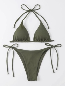 Bikini Sexy Europeo Americano de Dos Piezas con Tiras Finas y Escote en V, Conjunto de Baño Dividido con Textura Acanalada y Cintura Cruzada, 2023 - Product Image 6