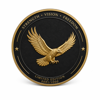 Pièce de monnaie commémorative personnalisée en métal plaqué or avec tête d'aigle 3D, cadeau d'entreprise pour la motivation