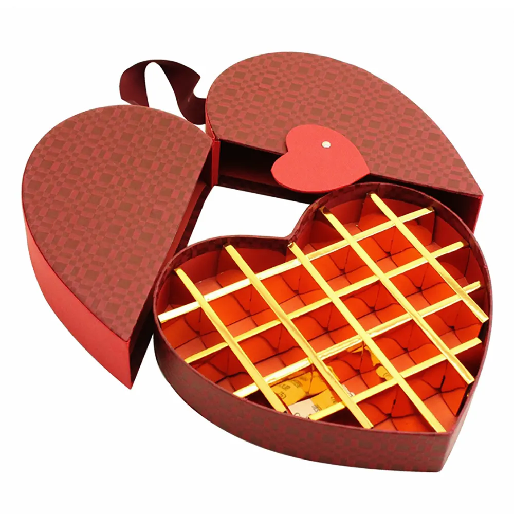 Kotak Hadiah Coklat Bentuk Hati Valentine Merah Kardus Mudah Terurai Grosir dengan Pembagi