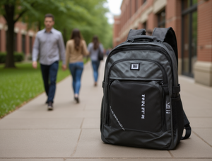 Zaino in nylon da uomo da 15 pollici con chiusura a cerniera e tracolla arcuata per studenti - Product Image 2