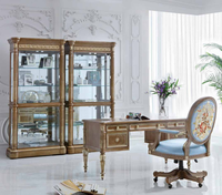 Nouveau Style français élégant Antique rétro classique président ensemble de meubles de bureau à domicile maître patron bureaux en bois avec ensemble de bibliothèques