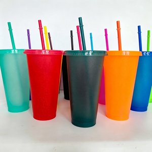 Bouteille d'eau à changement de couleur avec couvercle et paille, sans BPA, en plastique PP, gobelet réutilisable, logo personnalisé, <span class=keywords><strong>tasse</strong></span> froide pour fête, café glacé - Product Image 5
