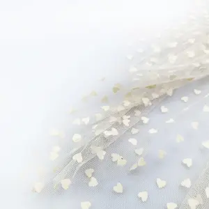 New product 58&quot; wide Flock Heart Tulle Netting Fabric for wedding dress