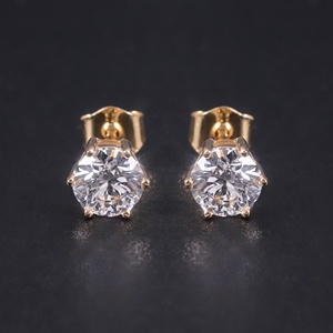 S03A Permanente Personalizado 6 Puntas Pendientes de oro amarillo Redondo 5mm Cvd Hpht Lab Grown Diamond 10K 14K 18K Pendientes de oro - Product Image 1