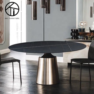 Mobili da sala da pranzo moderni in stile italiano di lusso Set da tavolo da pranzo con gamba in metallo nero rotondo in marmo e 6 sedie - Product Image 3