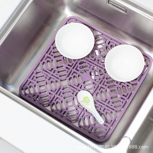 Silicone Sink Drain Mat Geometric Rectangle Non-Slip Kitchen Mat For Dish Drying Protection - Product Image 1