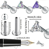 Piercing en Titane ASTM F136 16G avec Incrustation de Zircon Cubique en Forme de Triangle pour Labret, Hélix, Tragus, Nez, Boucles d'Oreilles pour Femme