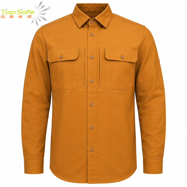 Custom Breathable Long Sleeve Unisex Work Shirt Polyester Scrub Utility Workwear Chest Pockets Outdoor Construction CE Certified