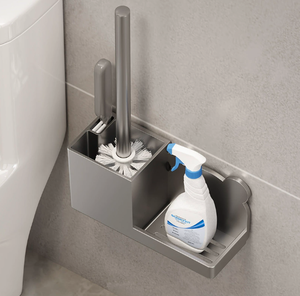 Moderno Soporte de Escobilla de Baño de Plástico para Montar en la Pared, Juego de Escobilla de Mango Largo con Calentador Incluido, Acabado en Níquel, Sin Ángulos Muertos, Duradero - Product Image 2