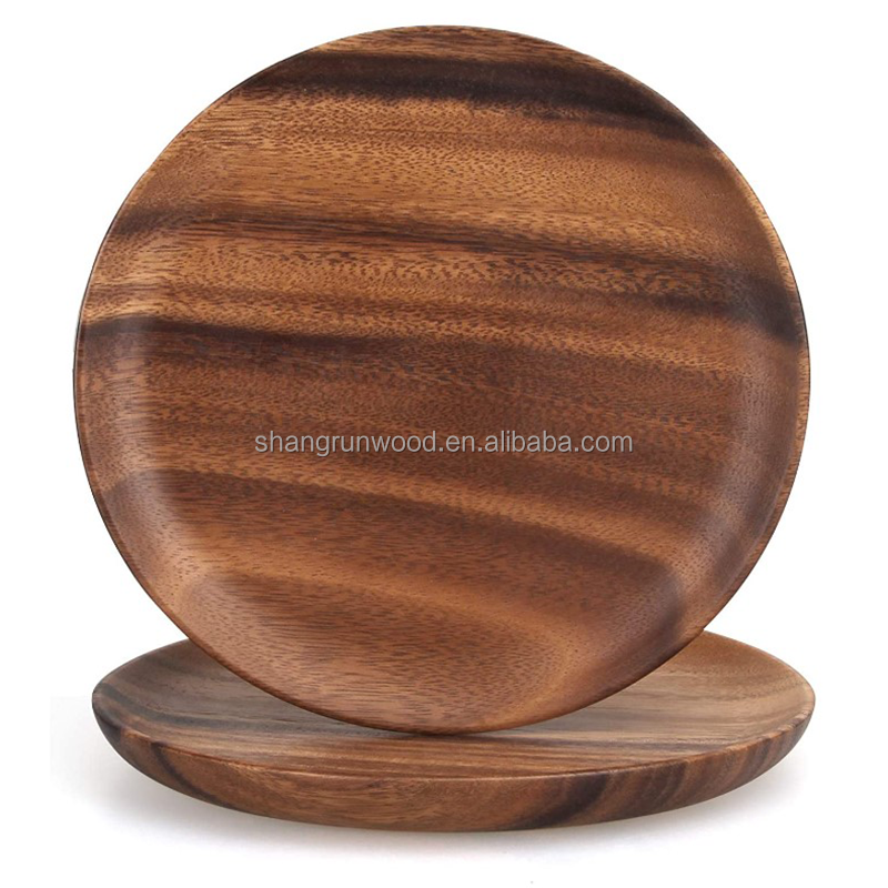 Platos de madera de Acacia PARA CENA, juego de platos de madera de Acacia redondos de 10 pulgadas, ligeros, de fácil limpieza, para aperitivos y postres