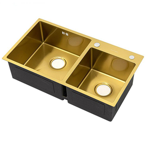 Double évier vertical sur le bord, Double bol en acier inoxydable 304 de couleur dorée - Product Image 5