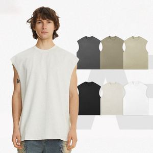 Camiseta sin mangas informal personalizada con logo impreso en serigrafía, 100% algodón, de gran tamaño, con dobladillo acanalado, tejido grueso y antiarrugas. - Product Image 1