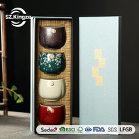 Coffret Cadeau de Luxe Kingze Style Japonais, Ensembles de Tasses à Thé Kung Fu en Céramique Faite Main, Cuite au Four, 150ml