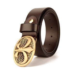 <span class=keywords><strong>Ceinture</strong></span> italienne en <span class=keywords><strong>cuir</strong></span> <span class=keywords><strong>de</strong></span> <span class=keywords><strong>vache</strong></span> pour hommes Bouclier ovale en laiton massif perlé pour boucle Largeur 3.8cm Offre Spéciale <span class=keywords><strong>de</strong></span> style vintage - Product Image 2