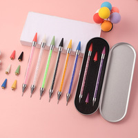 Stylo de manucure professionnel double embout pour nail art, pour points et strass, avec boîte métallique