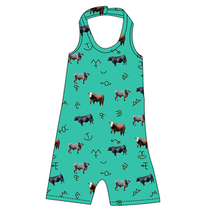 Tutina per Bambine Stile Occidentale con Motivo Mucca, Bretelle al Collo, Stampa Floreale e Cactus, <span class=keywords><strong>Senza</strong></span> <span class=keywords><strong>Maniche</strong></span>, Corta - Product Image 2