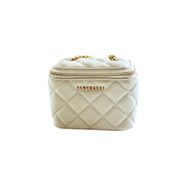 Petite Pochette Cosmétique Bandoulière en Cuir Grainé avec Miroir, Motif Losanges, Mini Sacs en Litchi, Fermeture Éclair, Luxe et Tendance pour Filles