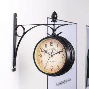 Feitoya — Station d'horloge murale Double face à la mode, cadran rétro avec tige de fixation, <span class=keywords><strong>pendule</strong></span> pour décoration intérieure et extérieure du jardin - Product Image 2