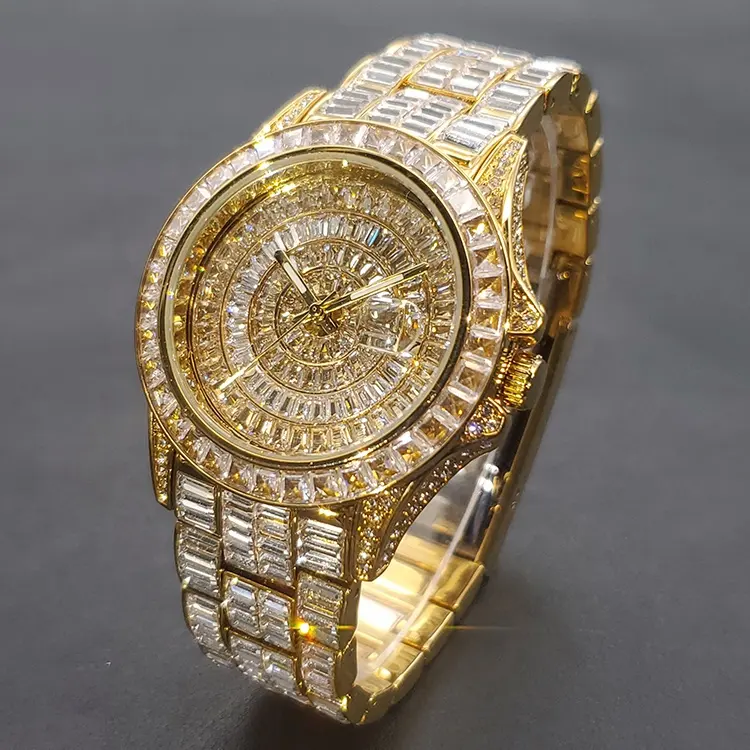 Çin fabrika fiyatları lüks erkekler gerçek CZ elmas ve altın 18k altın kraliyet saat