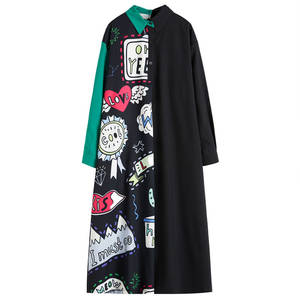 Top sals ultimate moda Patchwork Maxi abiti oversize abbigliamento donna stampa <span class=keywords><strong>Plus</strong></span> Size collo a Polo lungo camicia per donna - Product Image 6