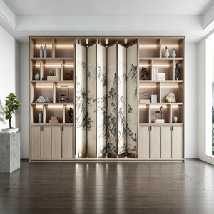 Estantería Combinada de Estilo Moderno BALOM, Estantes Abiertos, Diseño de Armario Cerrado, Luz Ambiental LED, Mueble de Almacenamiento de <span class=keywords><strong>Libros</strong></span> <span class=keywords><strong>para</strong></span> el Hogar - Product Image 5
