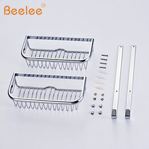 Beelee Brass Double Layer <strong>Bathroom</strong> Shower Rack Solid Brass 2 Tier Shower <strong>Corner</strong> Basket Shelf Hanging Shower <strong>Caddy</strong> with 2 Hooks - Product Image 5